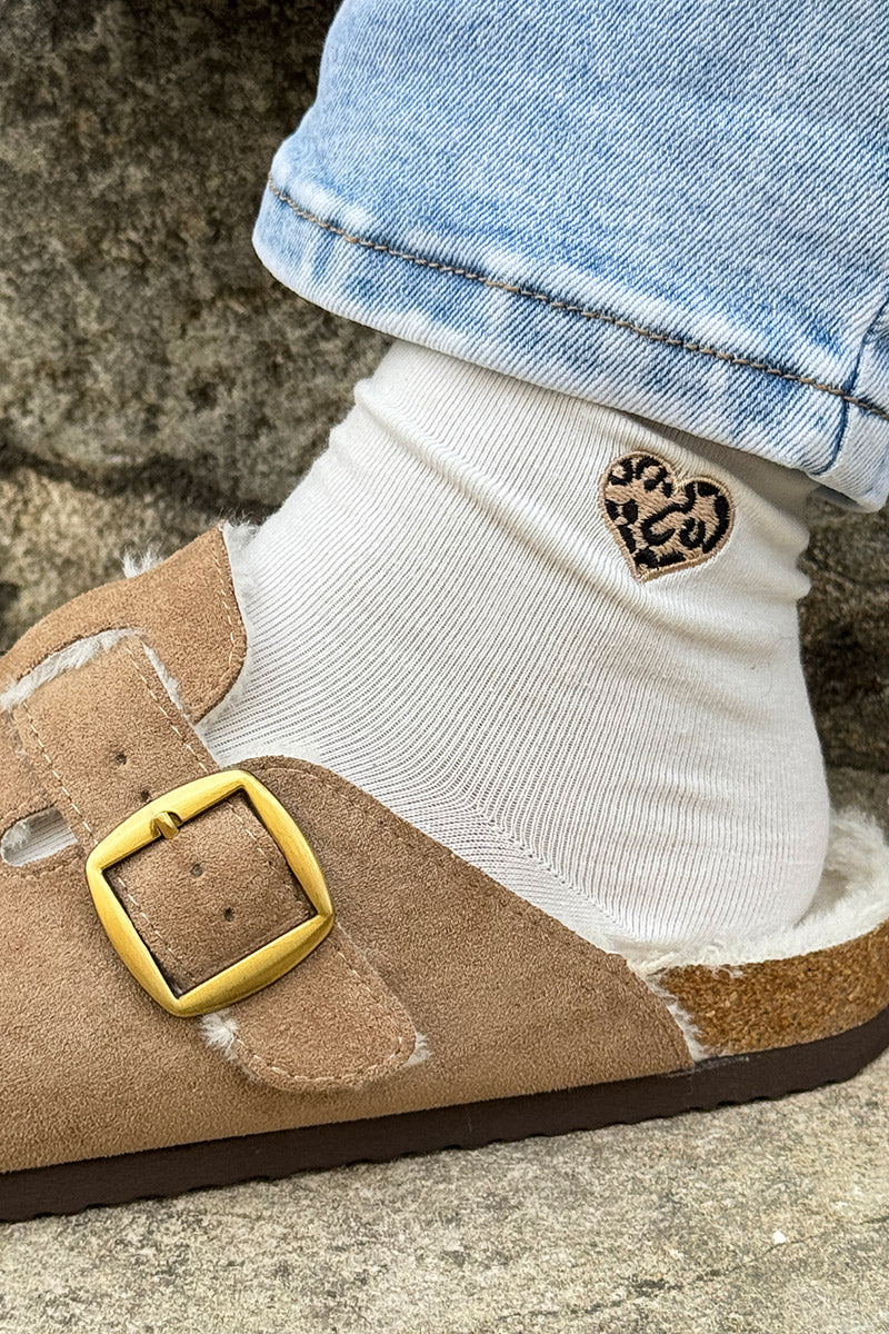 White Leopard Heart Socks