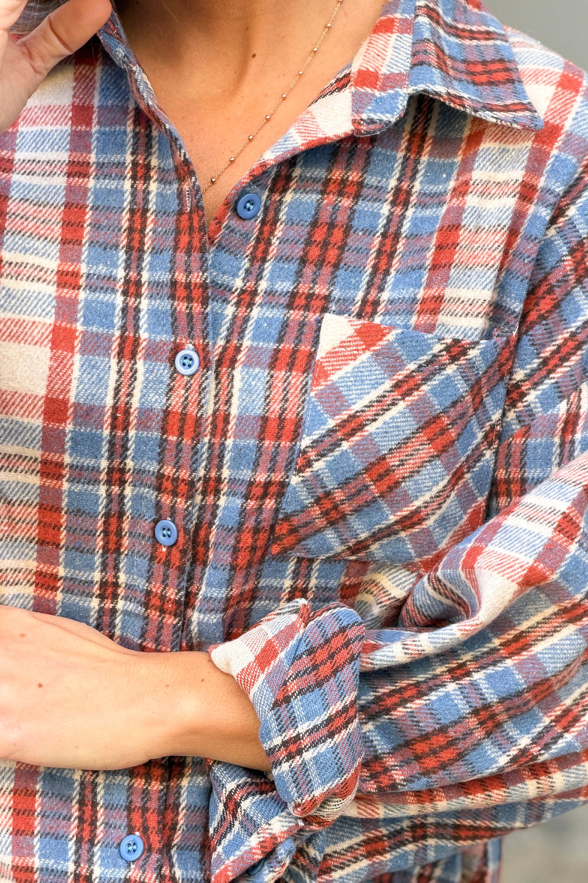 Chemise chaude en flanelle motifs carreaux Ecossais terracotta et bleu