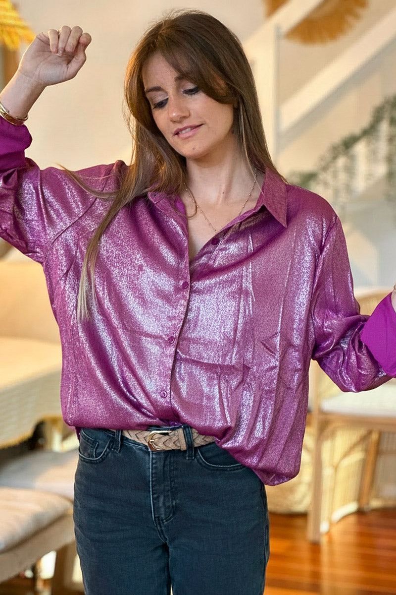 Grape Lurex Button-Down Shirt
