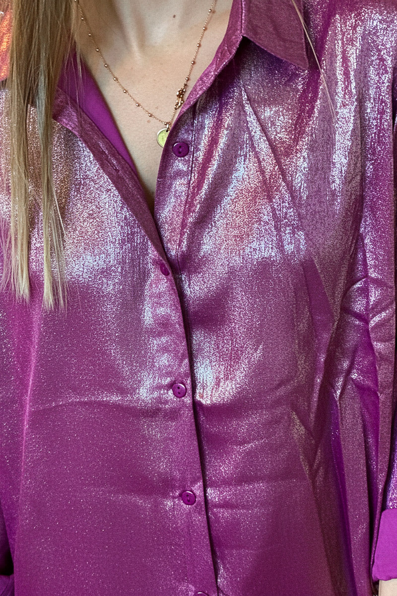Grape Lurex Button-Down Shirt