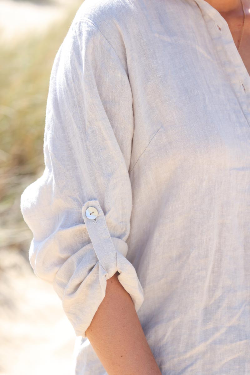 Chemise beige en lin boutons nacres g211 (1)