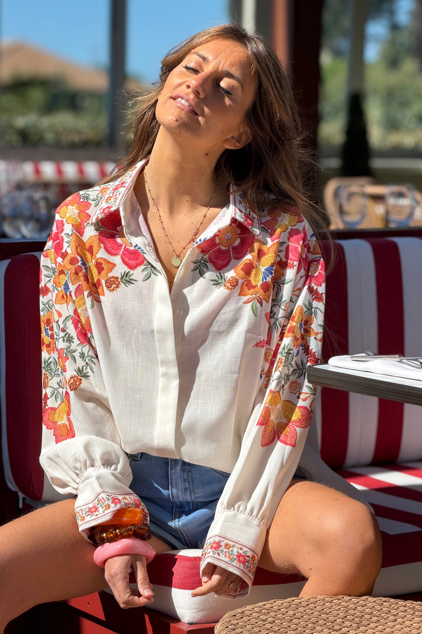 Cream Shabby Chic Floral Yoke Blouse