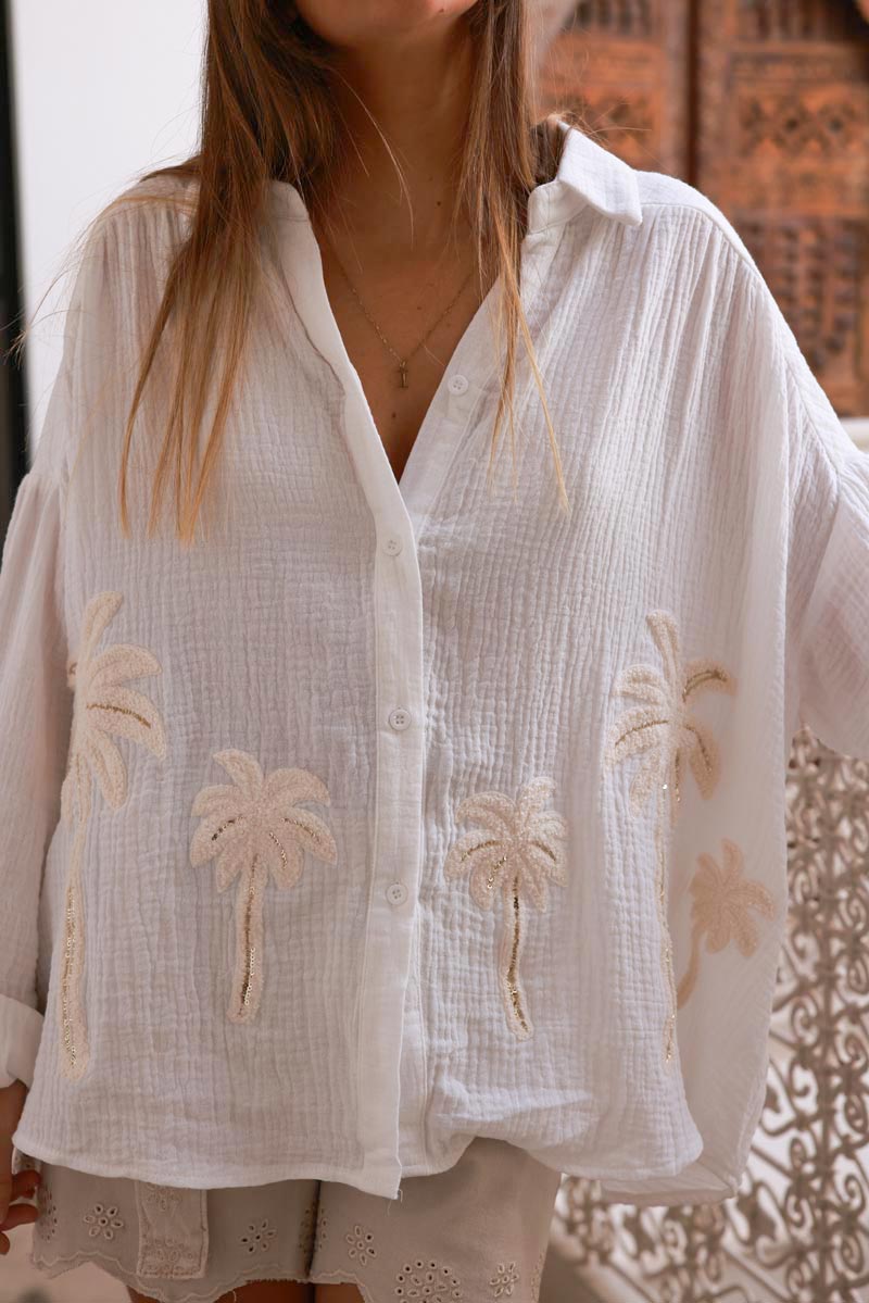 Off white Cotton Gauze Textured Palm Blouse