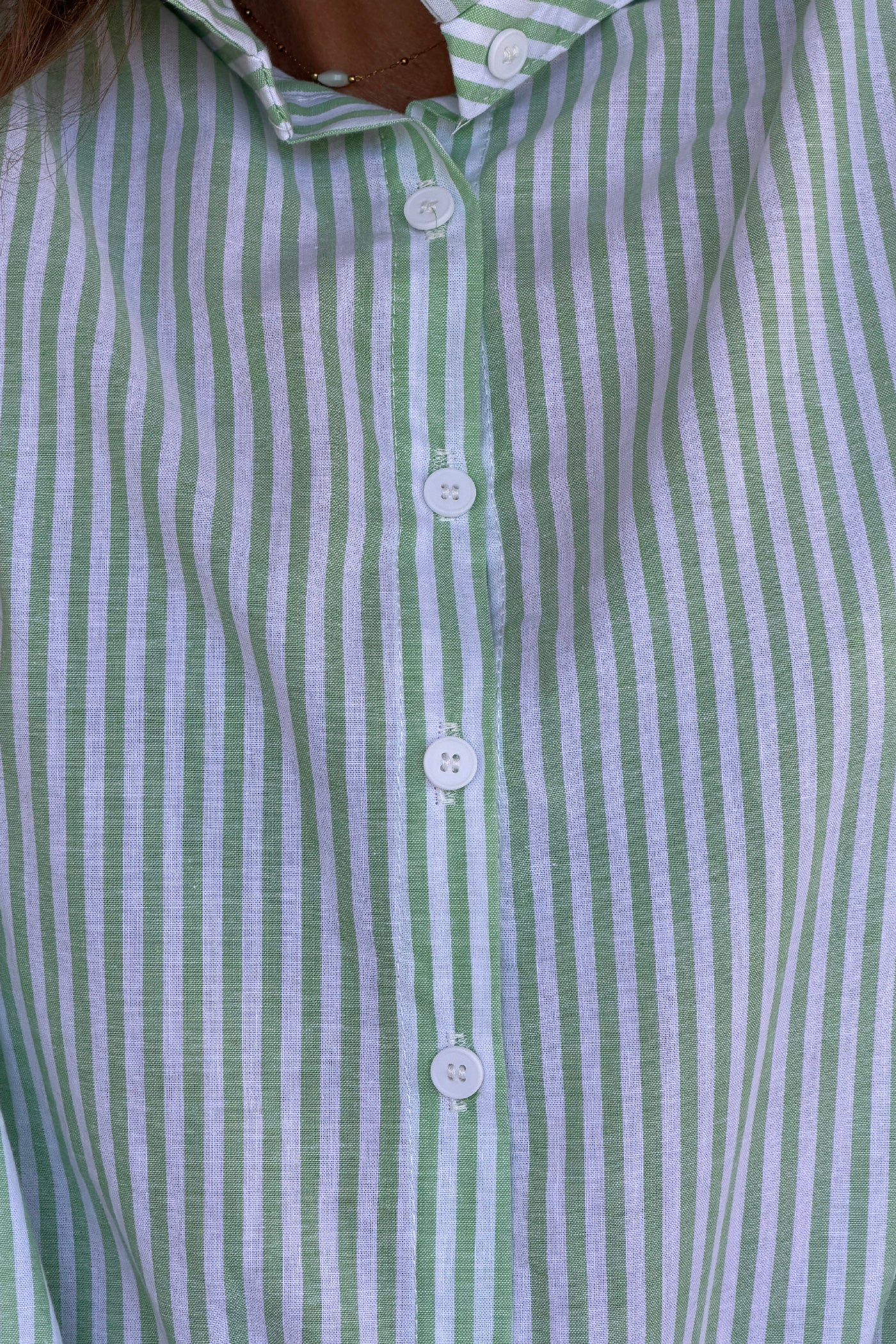 Seafoam Pinstripe Ruffle Collar Blouse