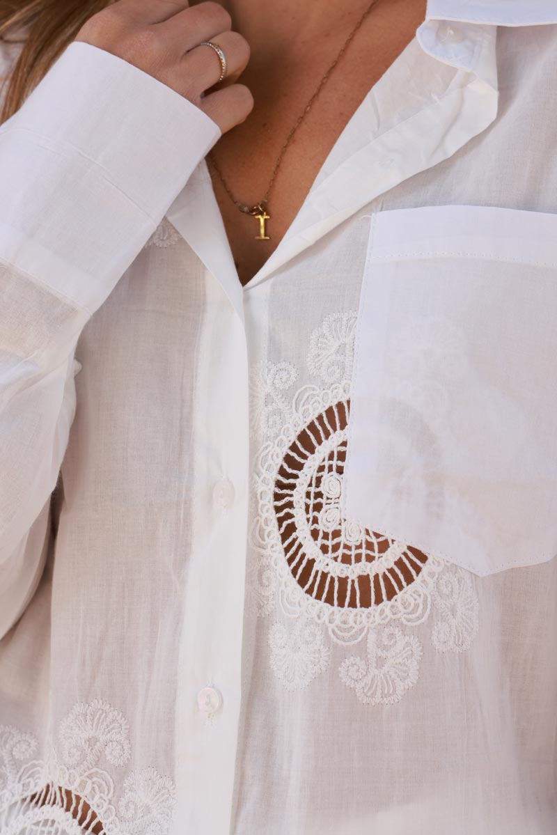 White Crochet Doily Button-Down Blouse