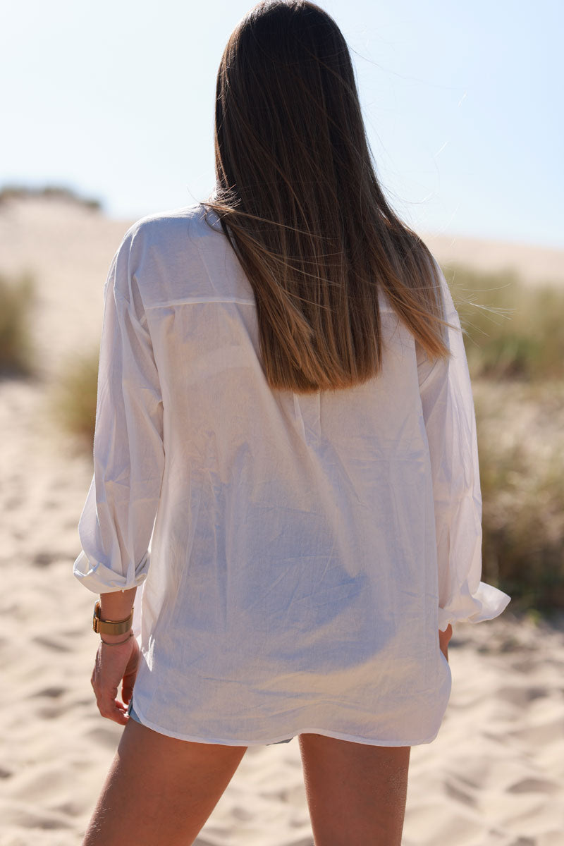 White Double Palms Poplin Shirt