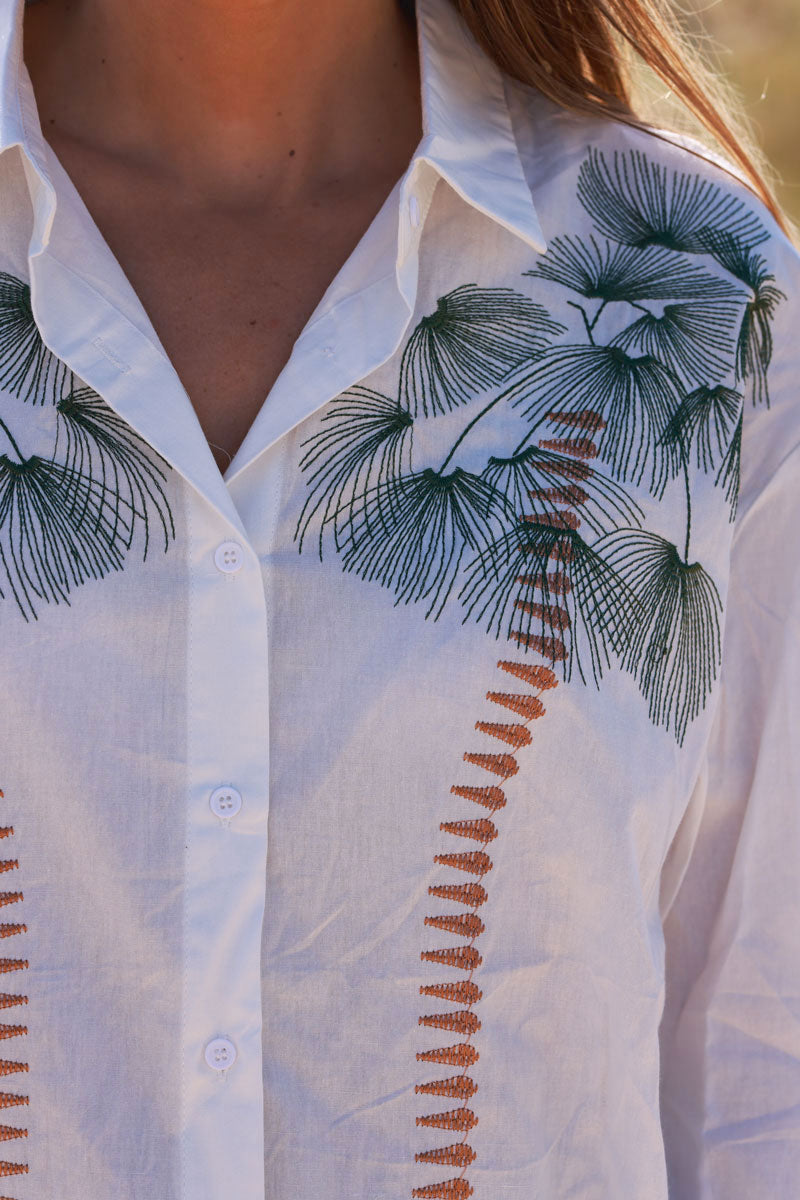 White Double Palms Poplin Shirt