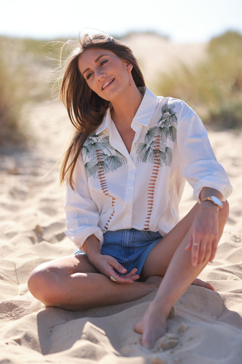 White Double Palms Poplin Shirt