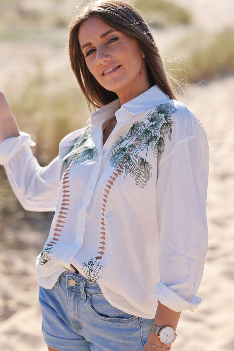 White Double Palms Poplin Shirt