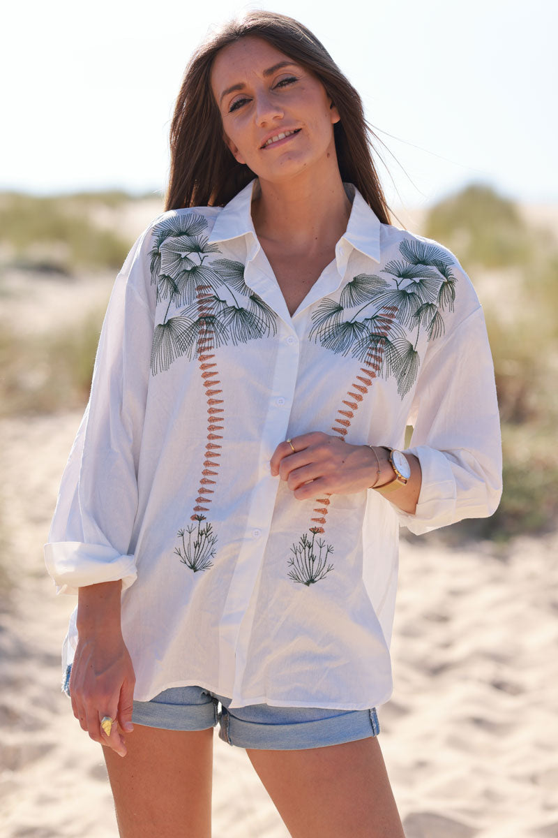 White Double Palms Poplin Shirt