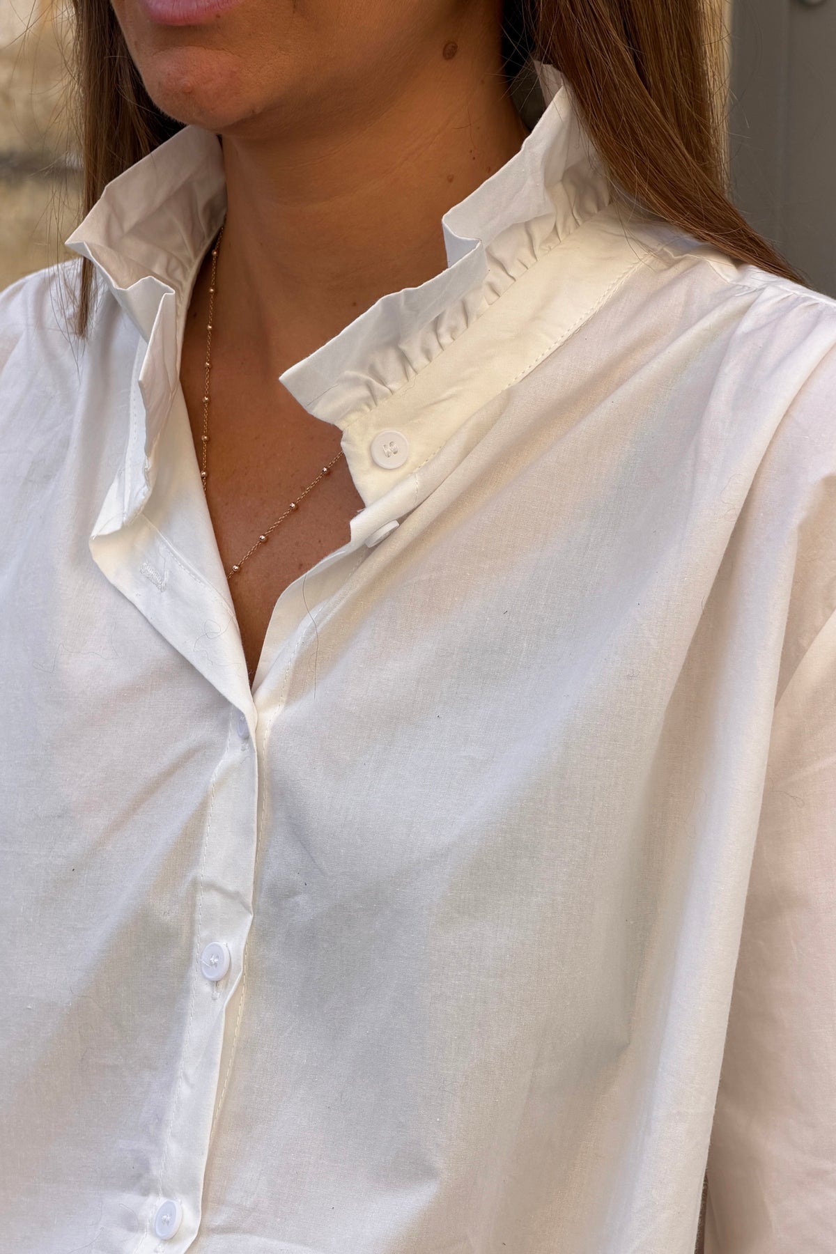 White Ruffled Collar Button-Down Blouse