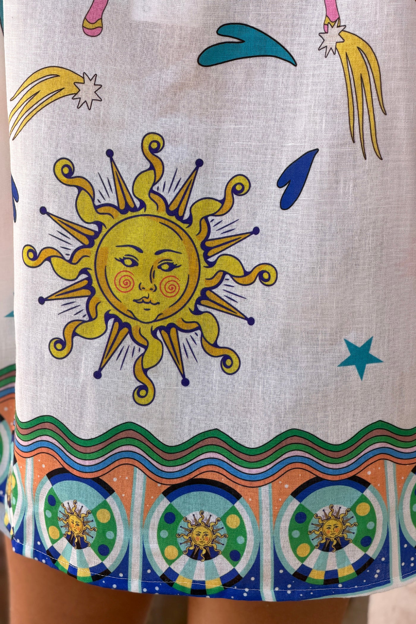 White Psychedelic Sun Button-Down Blouse