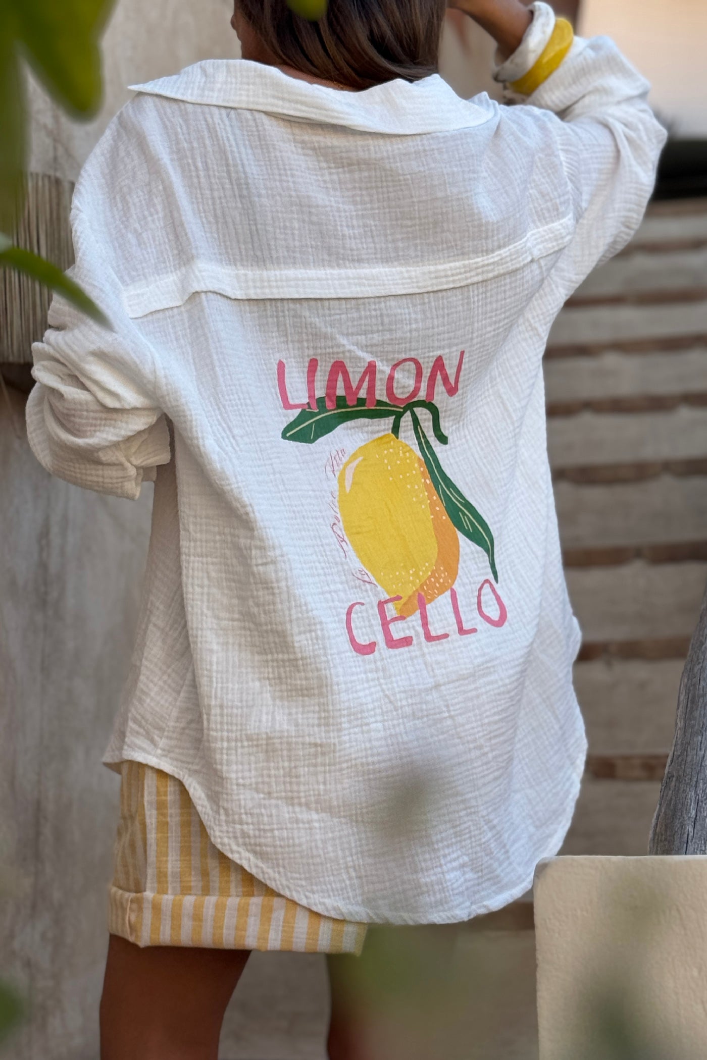 Chemise blanche large en gaze de coton Limoncello citrons au dos