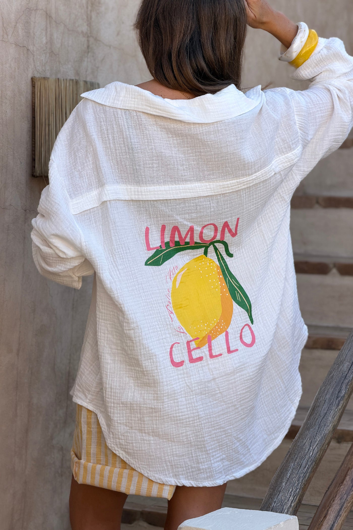 Chemise blanche large en gaze de coton Limoncello citrons au dos