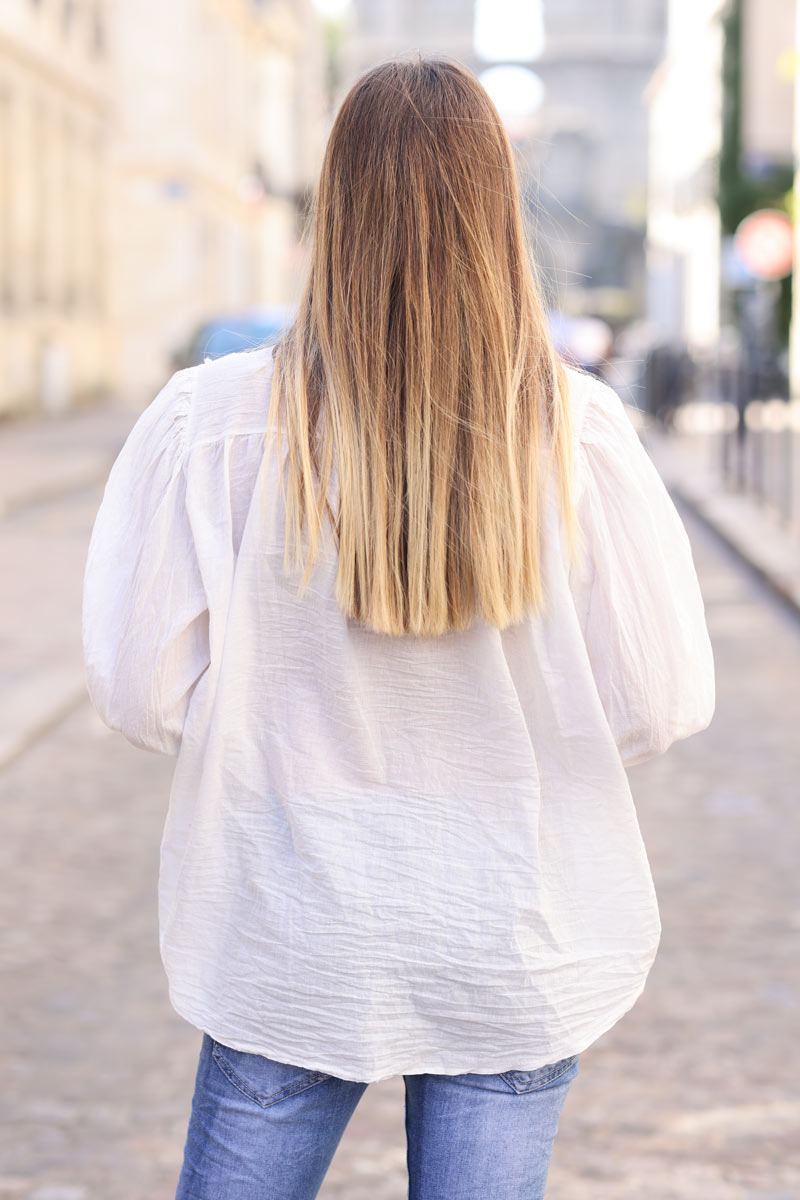 Chemise blanche legere col smocke relief effet froisse h248 (1)