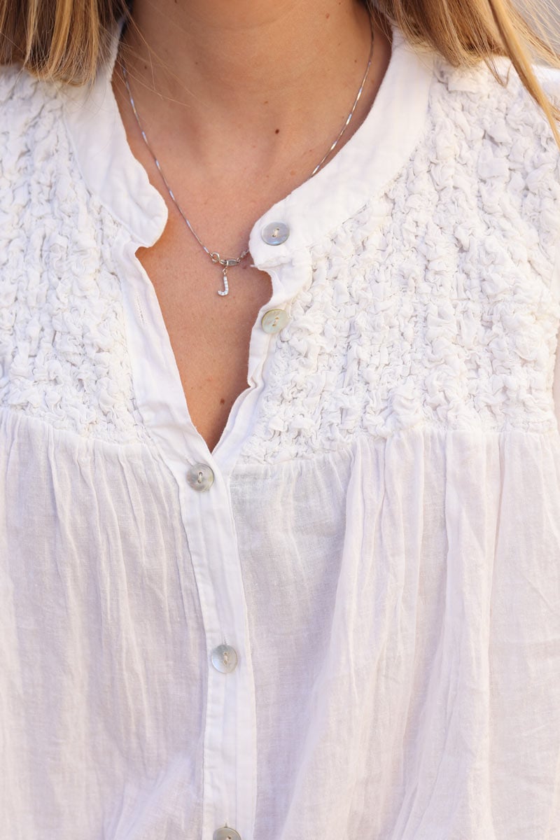 Chemise blanche legere col smocke relief effet froisse h248 (1)