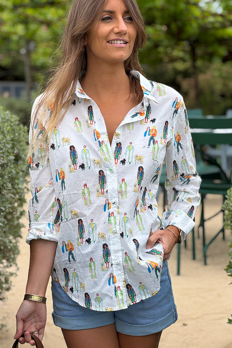 White Dog Walkers Button Down Blouse