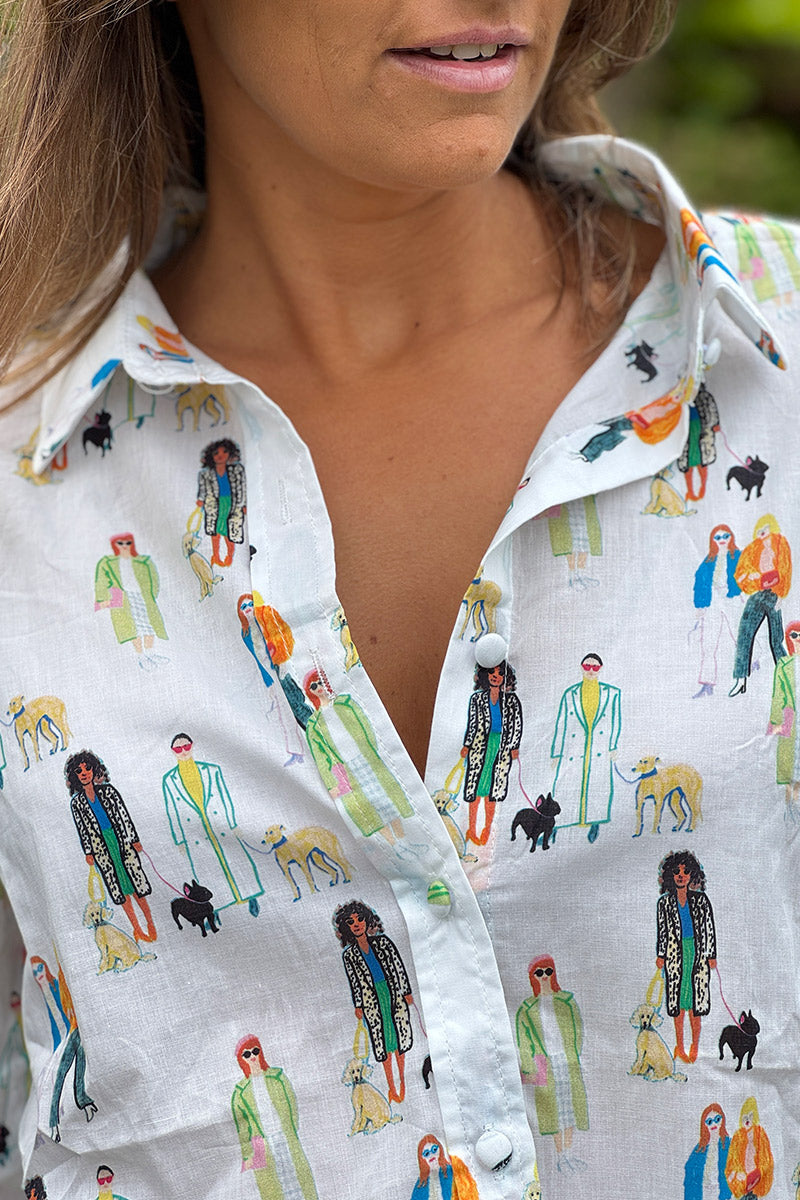 White Dog Walkers Button Down Blouse