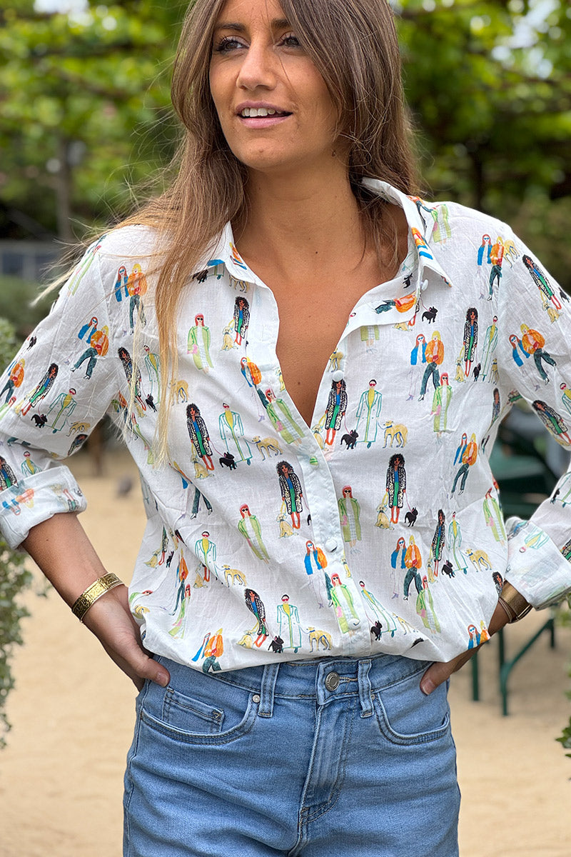 White Dog Walkers Button Down Blouse