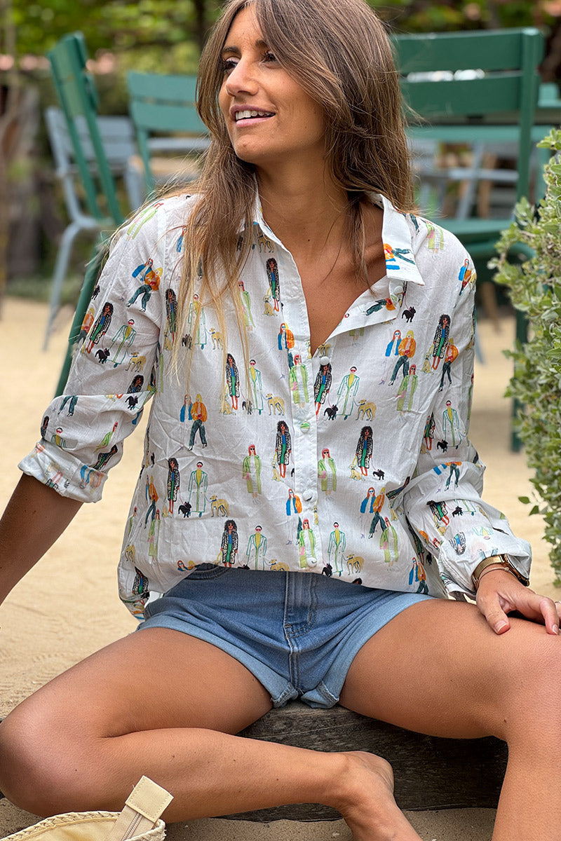 White Dog Walkers Button Down Blouse