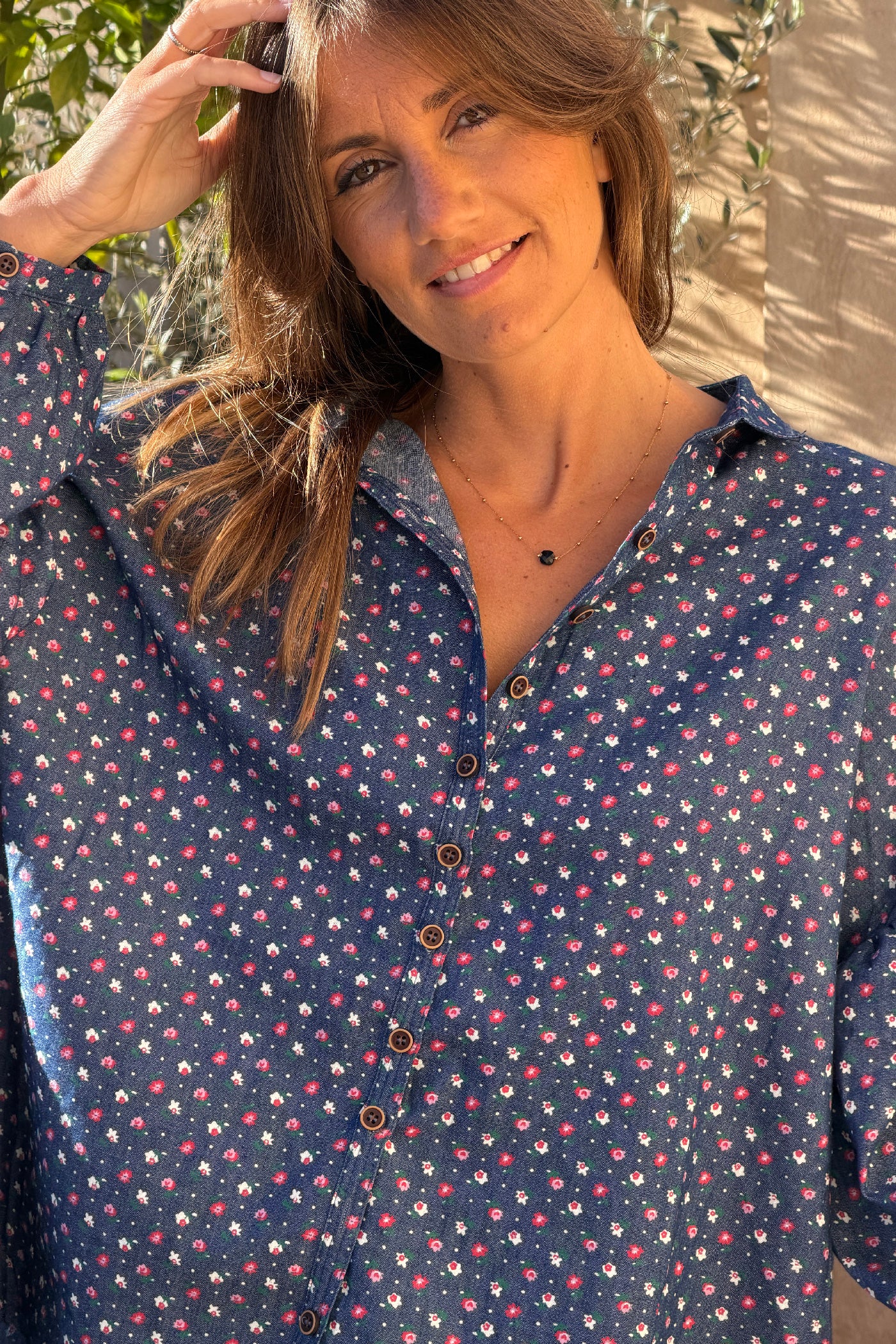 Denim Cottage Floral Romantic Blouse