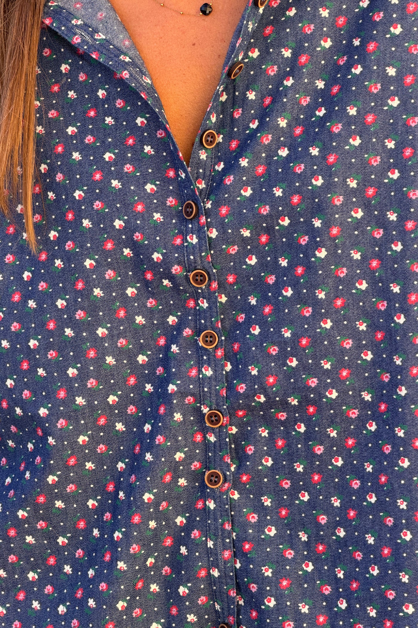 Denim Cottage Floral Romantic Blouse