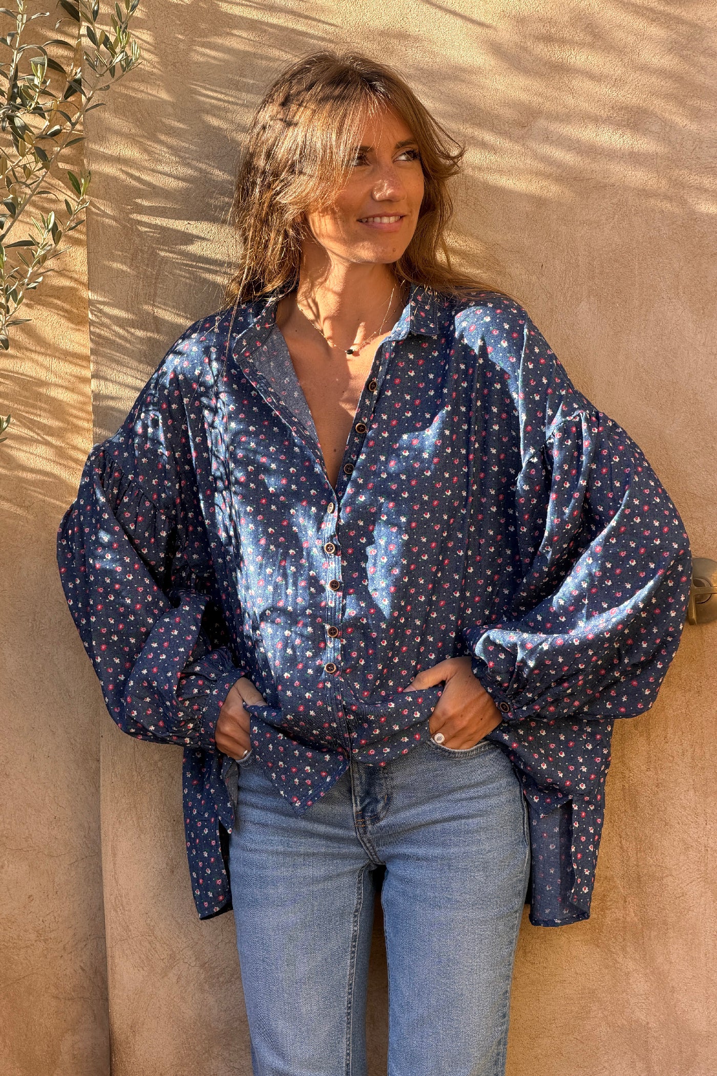 Denim Cottage Floral Romantic Blouse