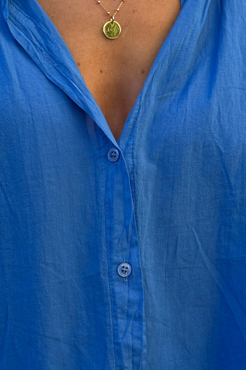 Chemise coton bleu roi coupe large et loose