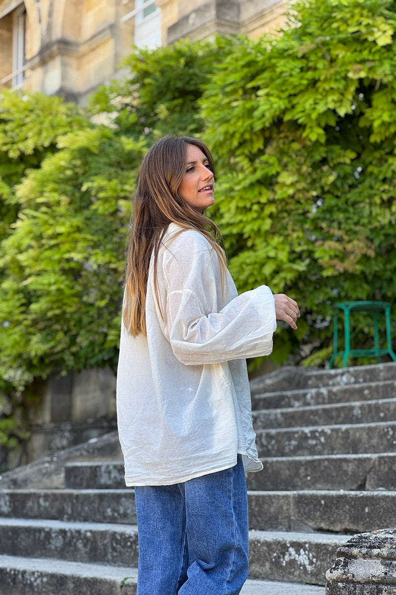 Cream Cotton Poplin Peasant Blouse