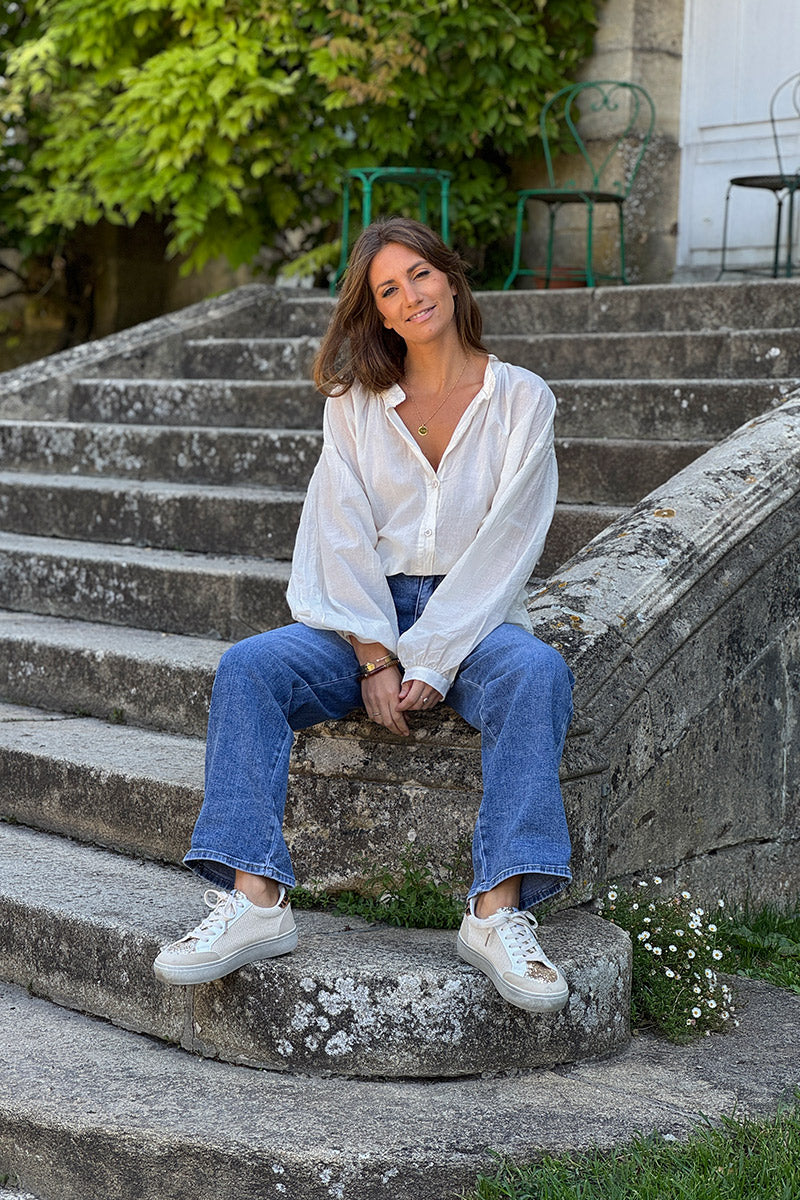 Cream Cotton Poplin Peasant Blouse