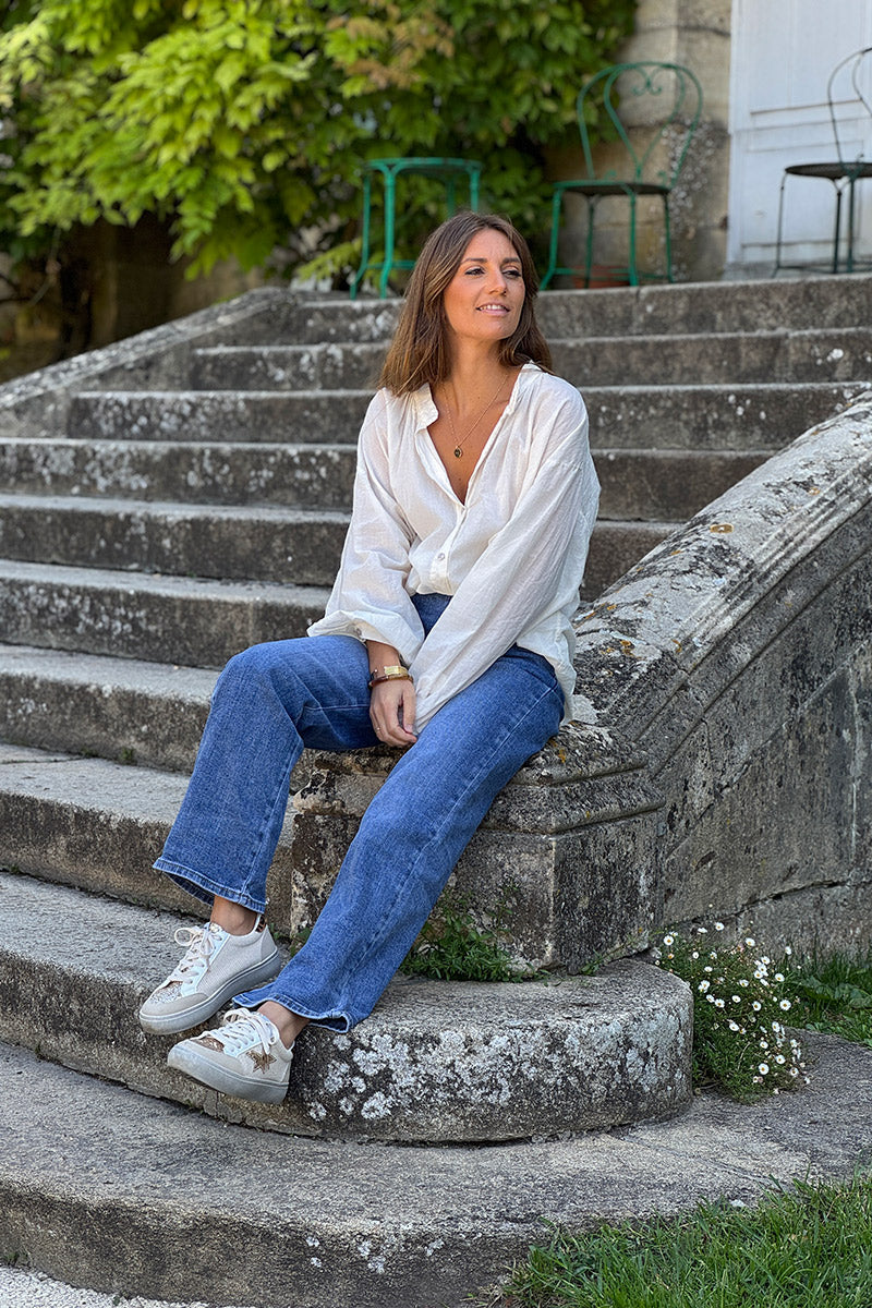 Cream Cotton Poplin Peasant Blouse