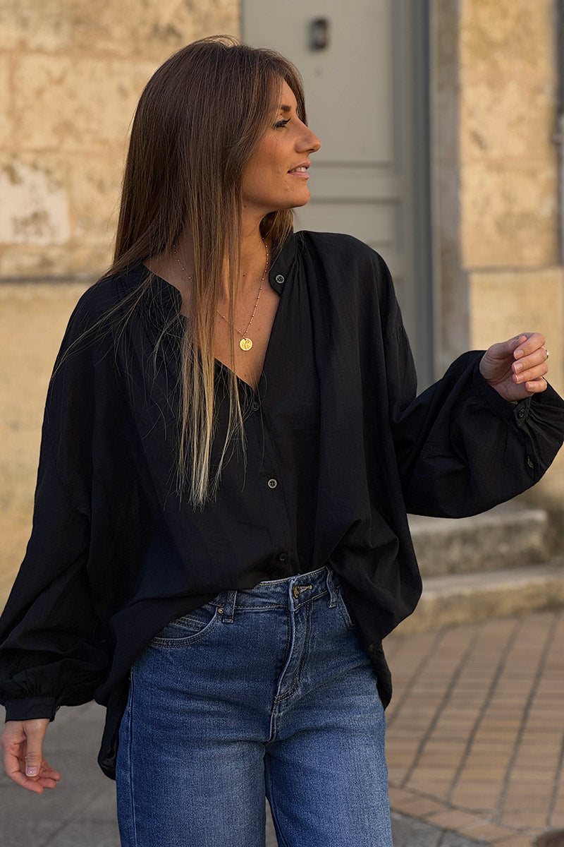 Chemise coton noire coupe large et loose