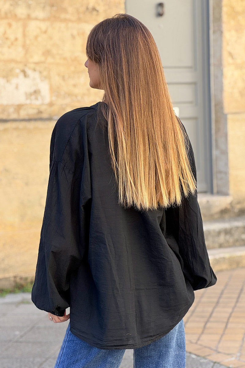 Chemise coton noire coupe large et loose