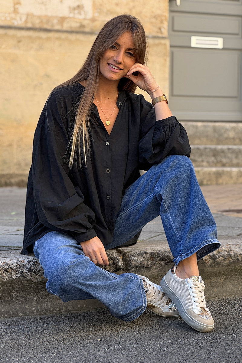 Chemise coton noire coupe large et loose
