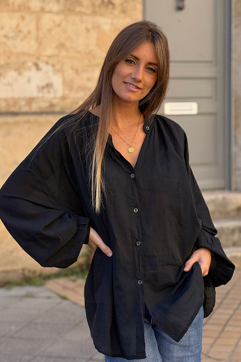 Chemise coton noire coupe large et loose