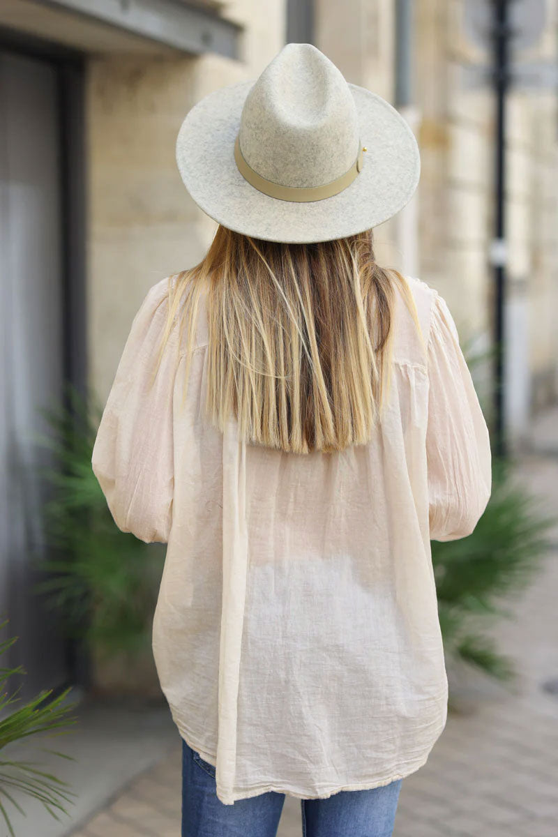 Chemise écru légère col smocké relief effet froissé