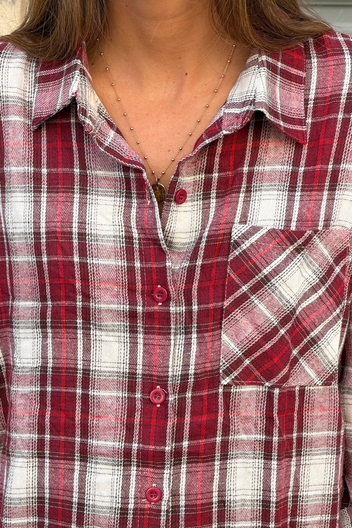 Burgundy Country Plaid Button-Down Flannel