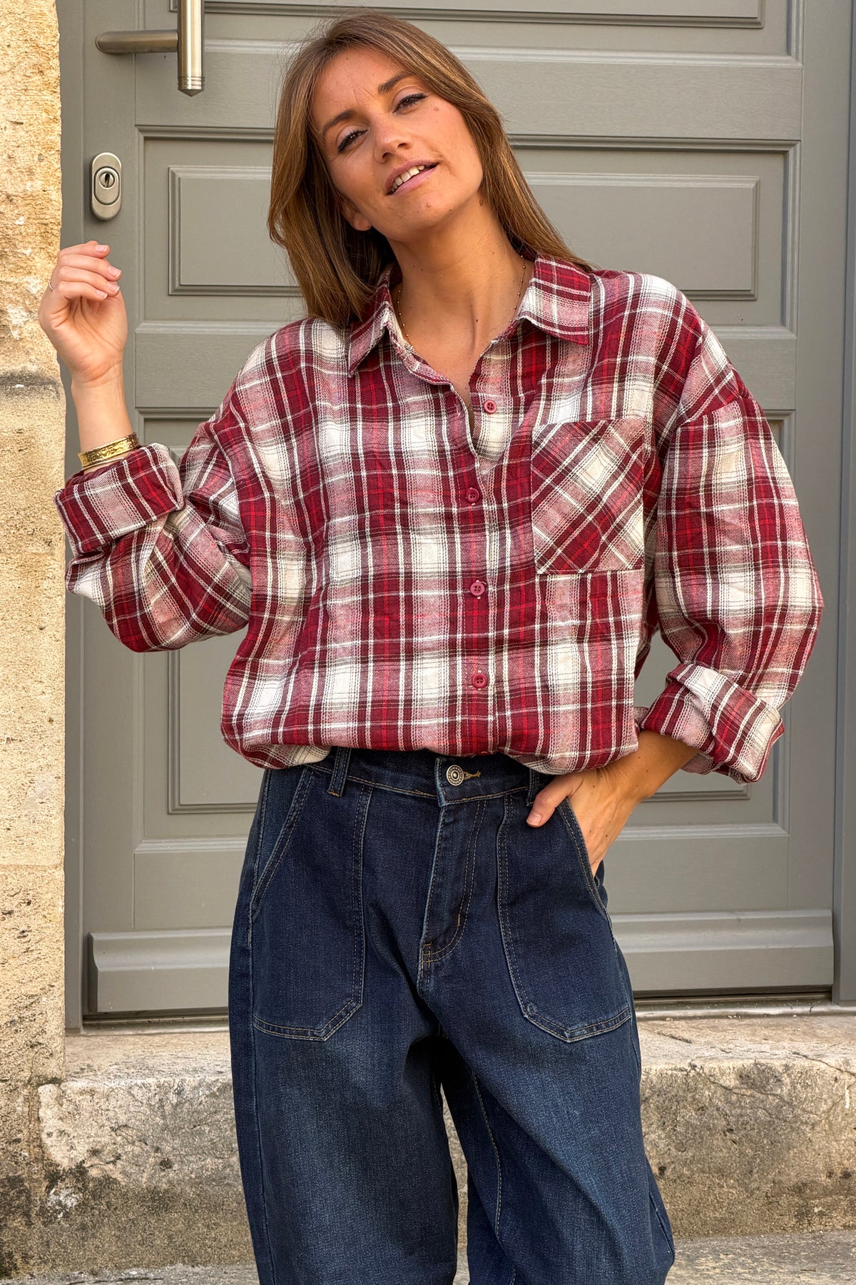 Burgundy Country Plaid Button-Down Flannel
