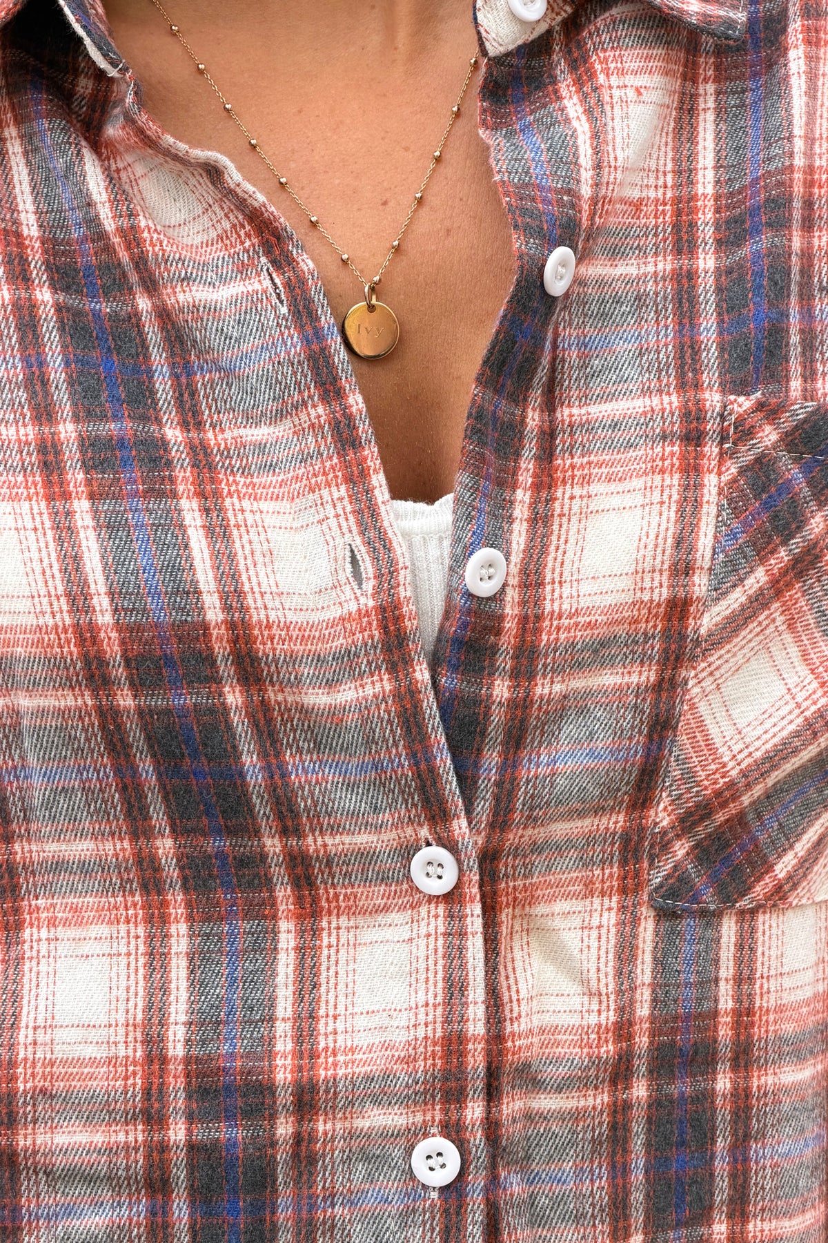 Blue and terracotta Country Plaid Button-Down Flannel