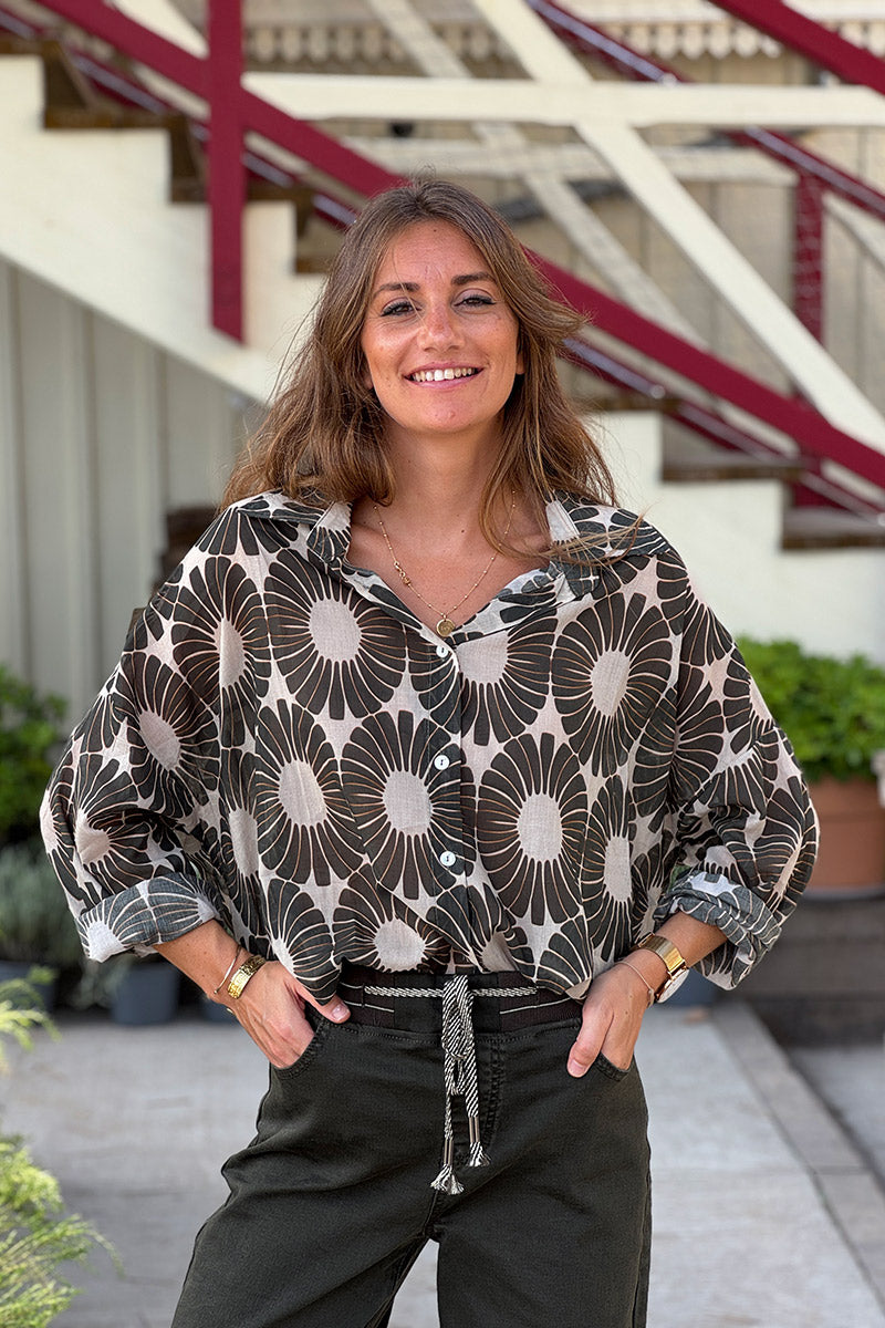 Olive Fall Floral Button-Down Blouse