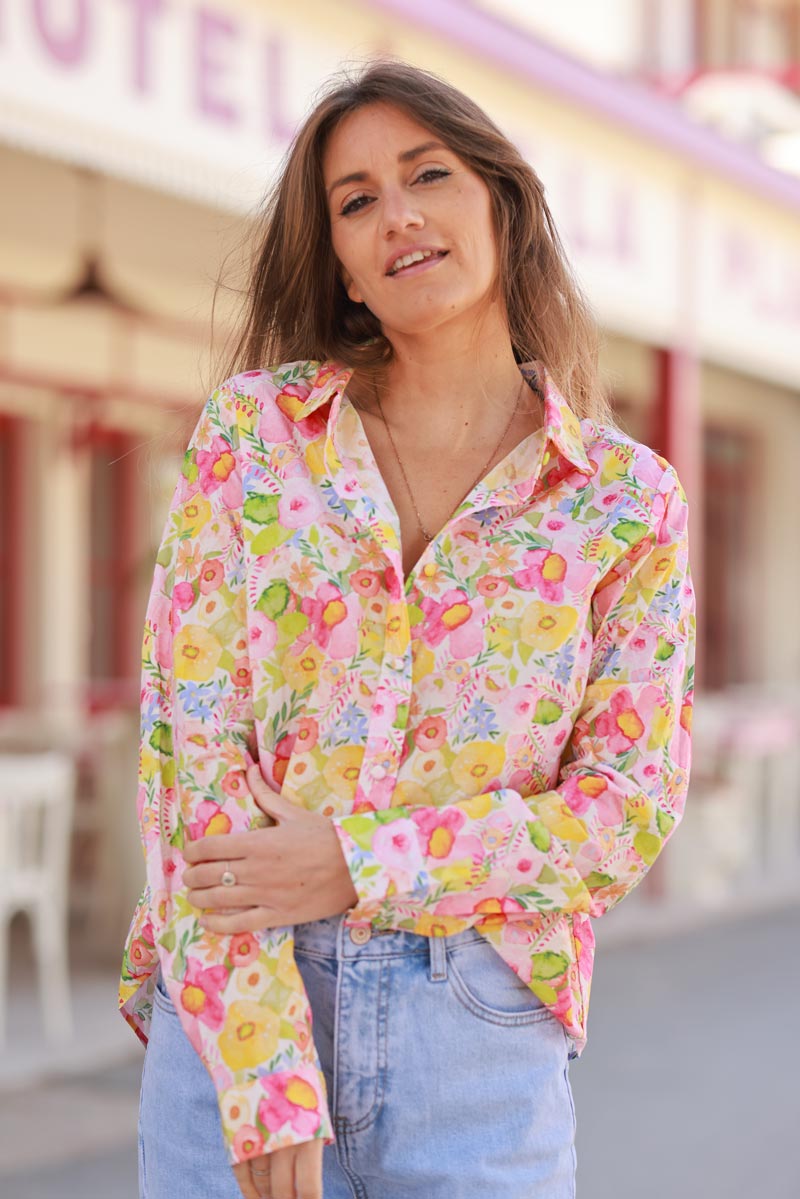 Pink Summer Floral Button-Down