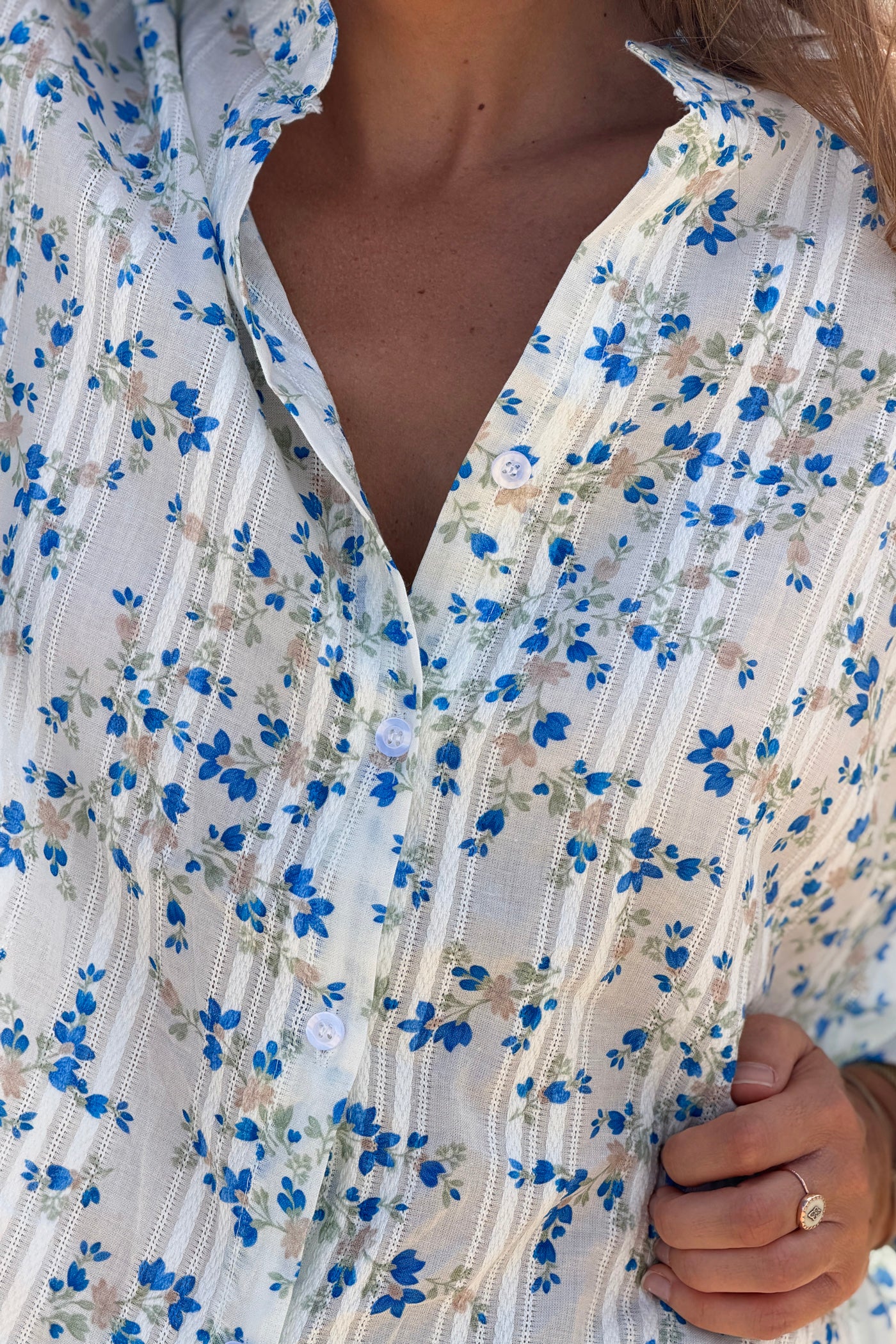 Blue Floral Tapestry Stripe Blouse