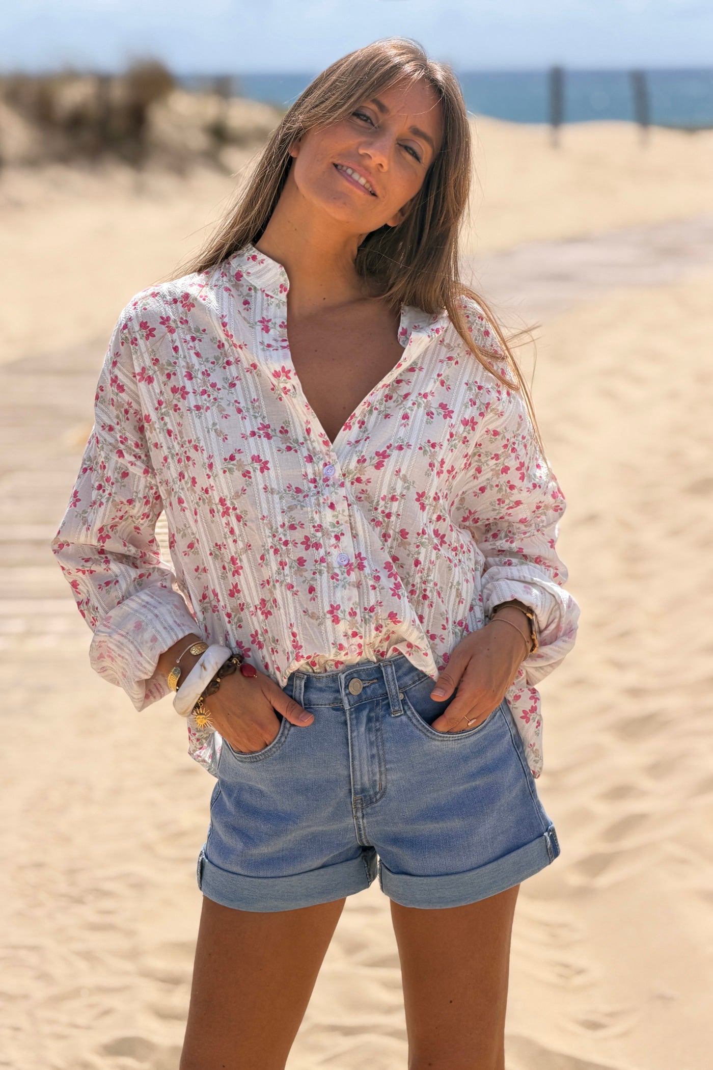 Pink Floral Tapestry Stripe Blouse