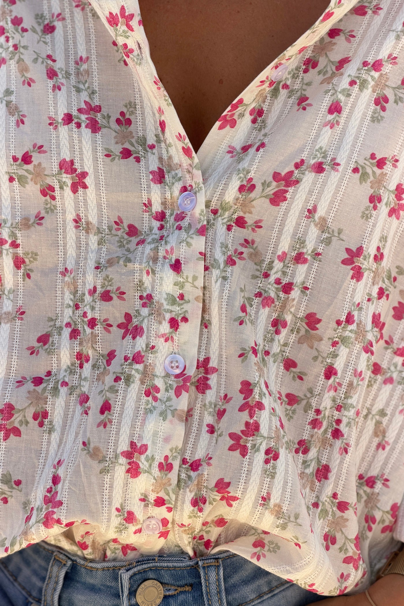 Pink Floral Tapestry Stripe Blouse