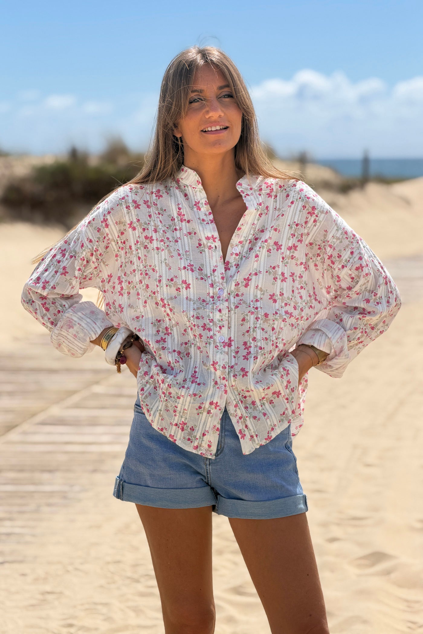 Pink Floral Tapestry Stripe Blouse