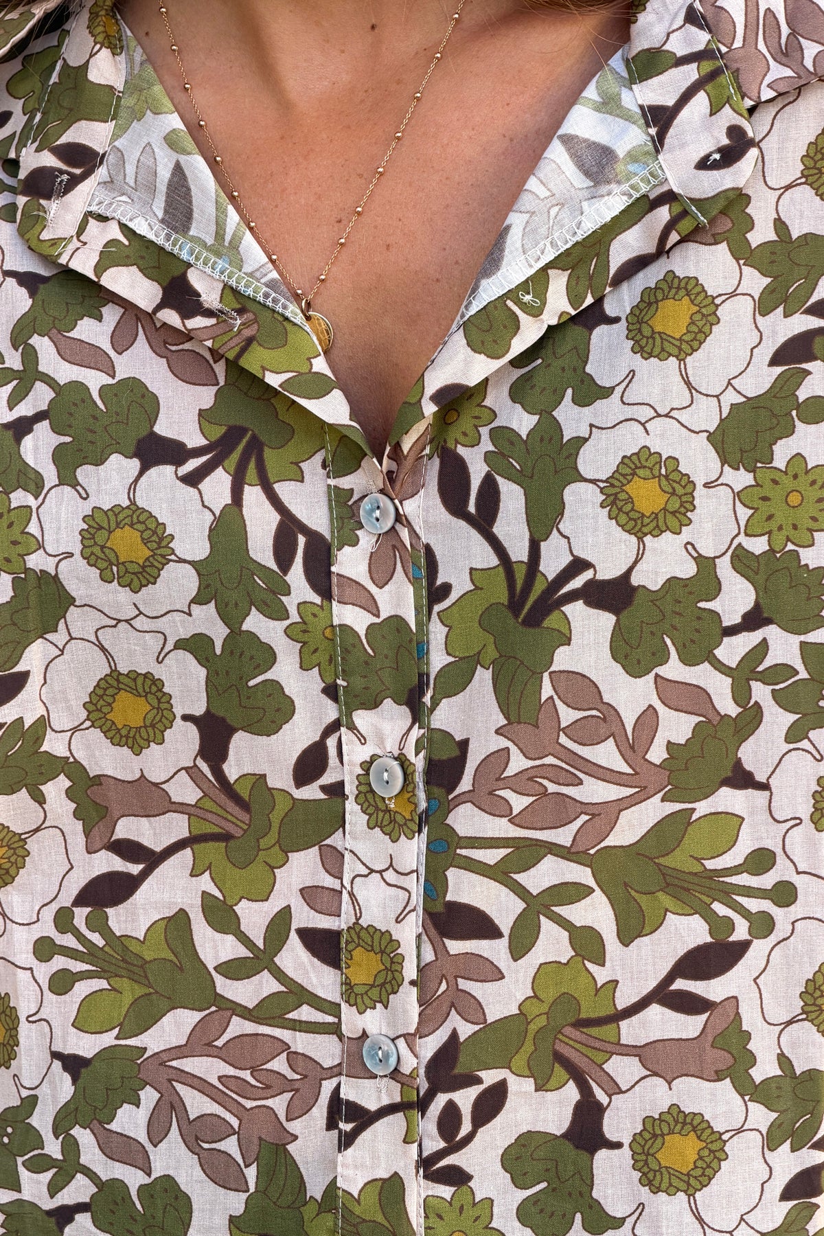 Olive Floral Anemone Button-Down Blouse