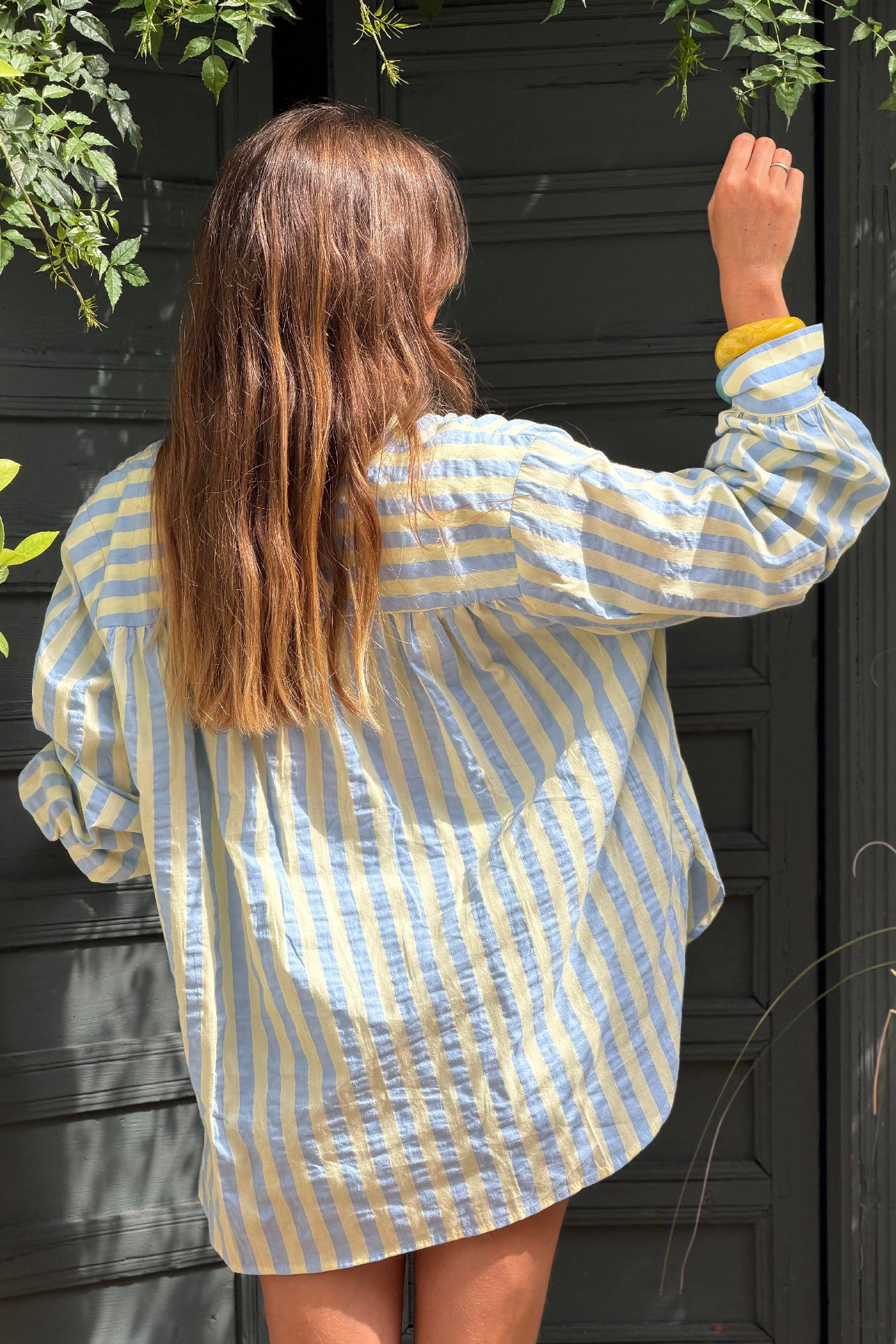 Blue Cabana Stripe Cotton Button-Down Blouse