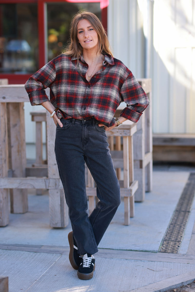Chemise en flanelle à carreaux bordeaux toute douce