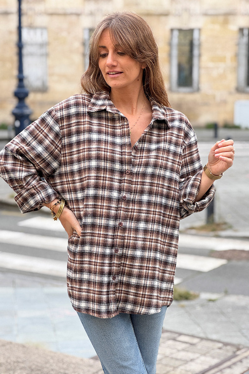 Chocolate Brown Plaid Button-Down Flannel