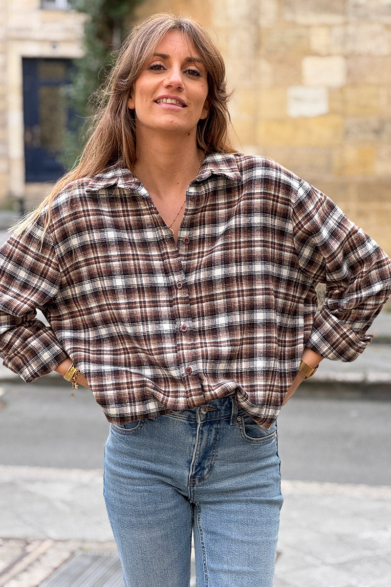 Chocolate Brown Plaid Button-Down Flannel